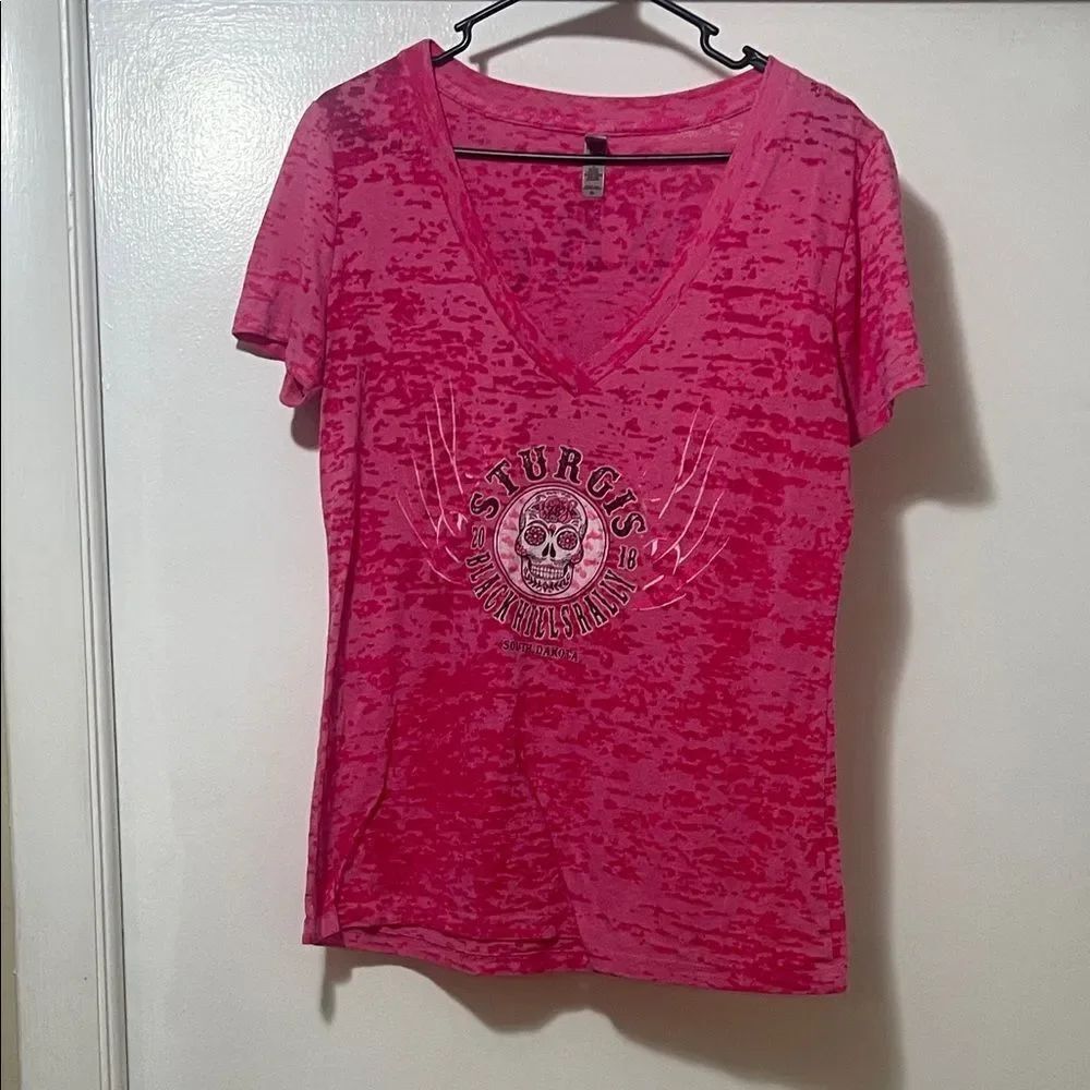 Sturgis motorcycle rally V-neck shirt size, extra large pink